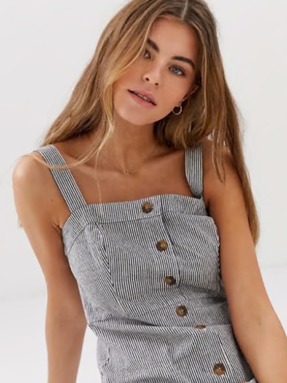 J. Crew Black and White Pinstripe Button-Front Tank